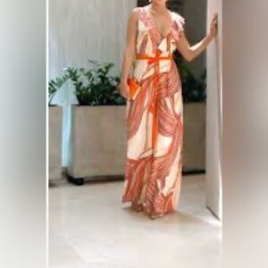 Stylish Orange and Cream Jumpsuit